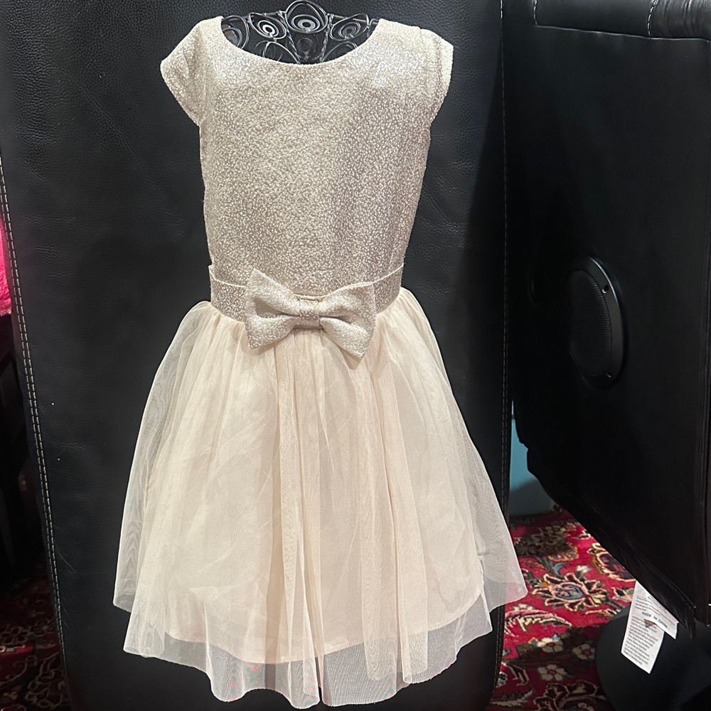 Zunie Sparkling Cream Kids Dress with Bow